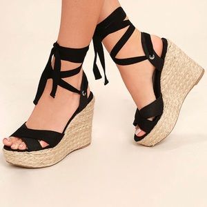 Lulu’s Esme Black Lace-Up Espadrille Wedges
